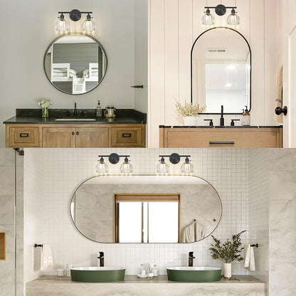Matte Black 2 Light Bathroom Vanity Light,14.9in Modern Bathroom Lighting Fixtures Over Mirror with Clear Crystal Glass Shade,Vintage Vanity Lights for Bathroom Living Room Bedroom（not include bulbs)