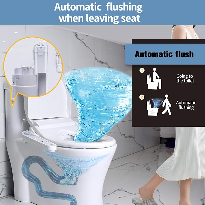KERDE P30A Electric Bidet Toilet Seat - Smart Heated Seat with Auto-Flush, Side Panel Control for Existing Toilets, Quiet Close Lid & Warm Air Dryer Elongated