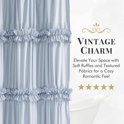 LIPA Boho Rustic Fog Blue Ruffle Shower Curtain 72x78 Inches | Farmhouse Shower Curtains for Bathroom,Water‑Resistant Fabric Shower Curtain,Bohemian Bathroom Decor