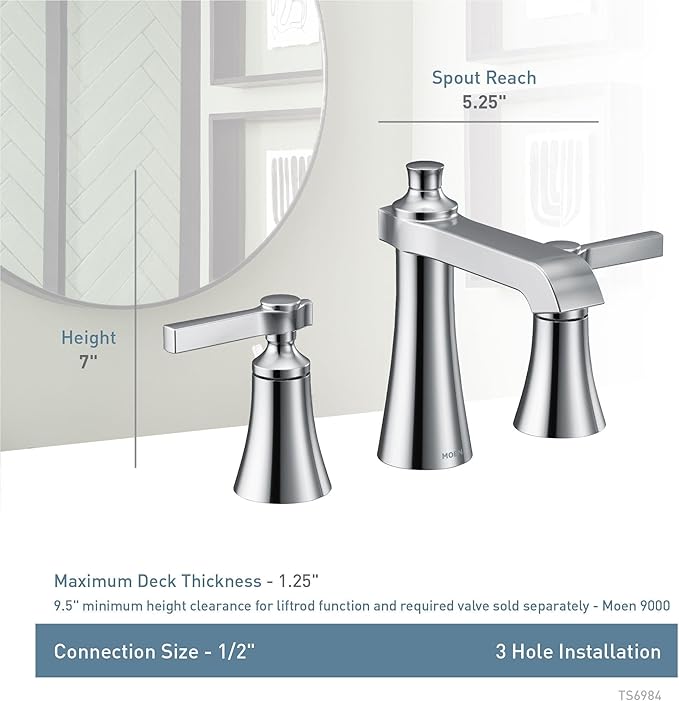 Moen TS6984 Flara Two-Handle 8 in. Widespread Lever Handle Bathroom Faucet Trim Kit, Valve Required, Chrome