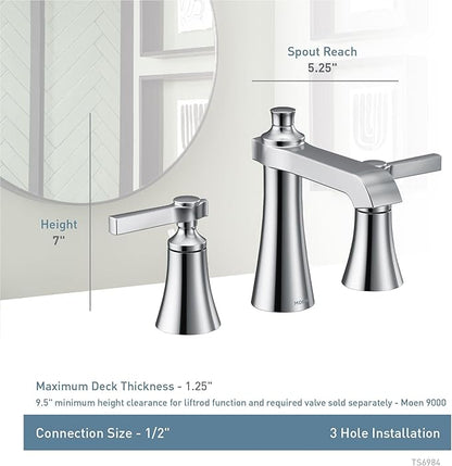 Moen TS6984 Flara Two-Handle 8 in. Widespread Lever Handle Bathroom Faucet Trim Kit, Valve Required, Chrome