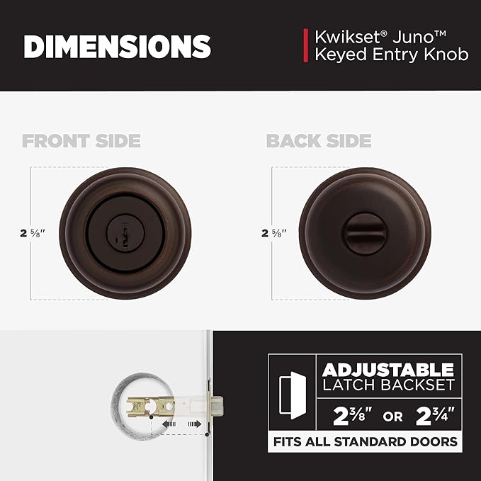 Kwikset Juno Entry Door Knob with Lock and Key, Secure Keyed Handle Exterior, Front Entrance and Bedroom, Venetian Bronze, Pick Resistant SmartKey Rekey Security and Microban
