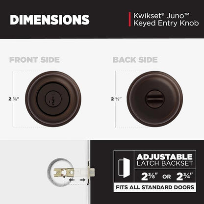 Kwikset Juno Entry Door Knob with Lock and Key, Secure Keyed Handle Exterior, Front Entrance and Bedroom, Venetian Bronze, Pick Resistant SmartKey Rekey Security and Microban