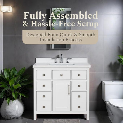 Lavanti Oakford 36 Inch Bathroom Vanity with Sink – Stylish White Vanity Bathroom with Storage Cabinet – Modern Bathroom Vanities with Single Vanity Sink & Quartz Countertop