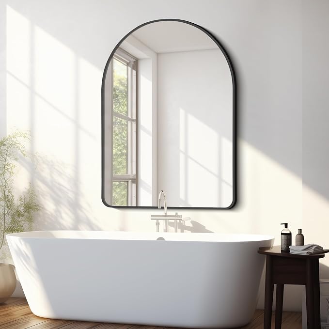 FORBATH Arched Mirror 30x40 Inch, Black Arched Bathroom Mirror Wall Mounted Modern Black Aluminum Frame Decor Large Dresser, for Bedroom Living Room Entryway, Hanging or Leaning Against Wall