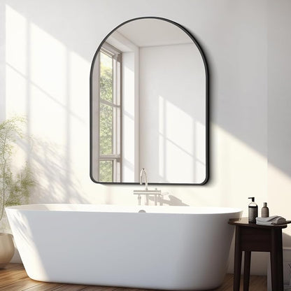 FORBATH Arched Mirror 30x40 Inch, Black Arched Bathroom Mirror Wall Mounted Modern Black Aluminum Frame Decor Large Dresser, for Bedroom Living Room Entryway, Hanging or Leaning Against Wall