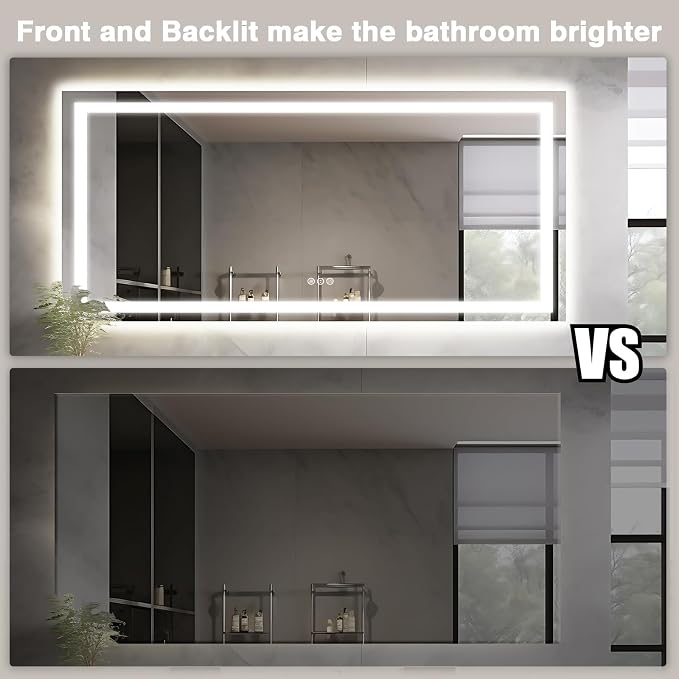 EchosLife Large 84"x40" Light up Bathroom Mirror | Backlit + Front Lit, Anti-Fog, Stepless Dimmable, 3 Colors, Memory, Tempered Glass, UL Listed, Horizontal/Vertical