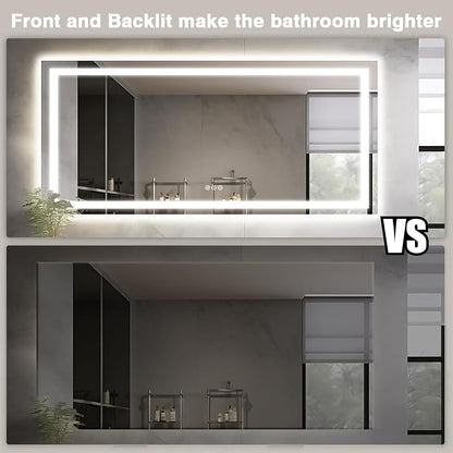 EchosLife Large 84"x40" Light up Bathroom Mirror | Backlit + Front Lit, Anti-Fog, Stepless Dimmable, 3 Colors, Memory, Tempered Glass, UL Listed, Horizontal/Vertical