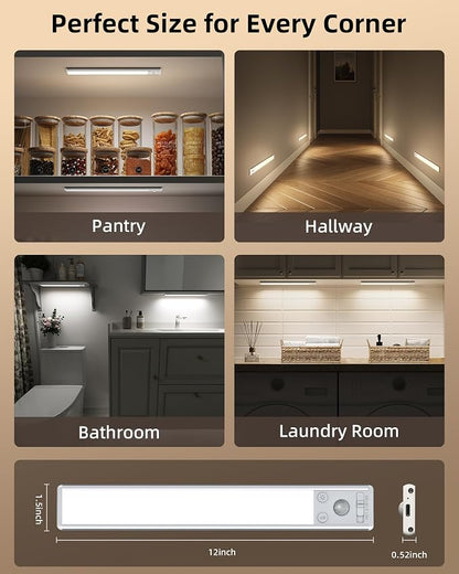EZVALO Under Cabinet Lighting, 3500mAh Rechargeable Motion Sensor Light Indoor, 3 Color Temps, 5-Level Dimmable Magnetic Wireless Closet Lights for Kitchen, Pantry, Stairs (2 Pack)