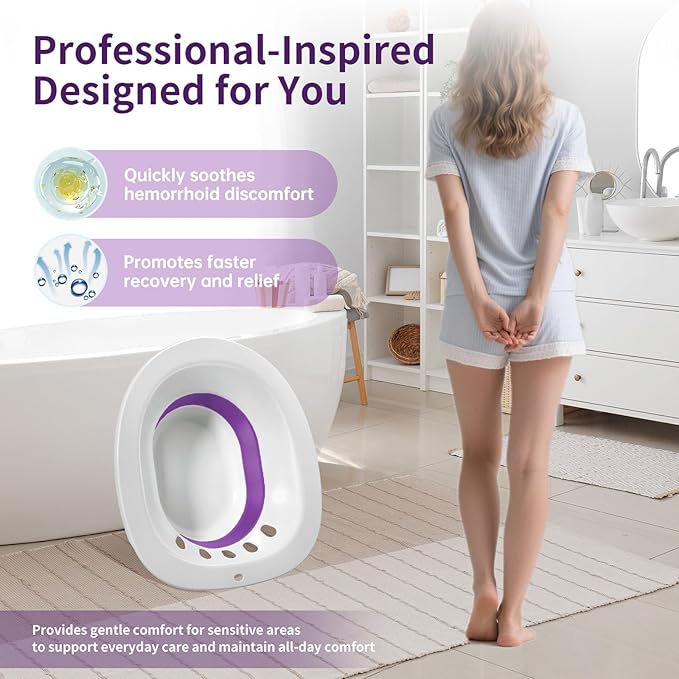 RUGUO Sitz Bath for Toilet Seat - Yoni Steam Seat - Sitz Bath for Hemorrhoids and Postpartum Care - Portable Bidet BPA Free - Foldable Basin for Epsom Salt Soak - Amethyst
