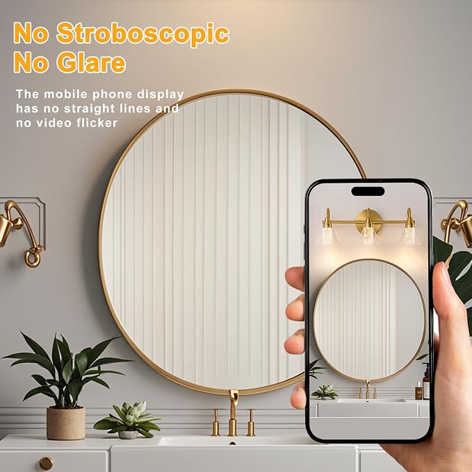 WILON Bathroom Vanity Light, 3-Light LED Vanity Light Fixtures Over Mirror | Gold Bathroom Light Fixtures with 5 Color Modes 2700K-6500K, Crystal Column