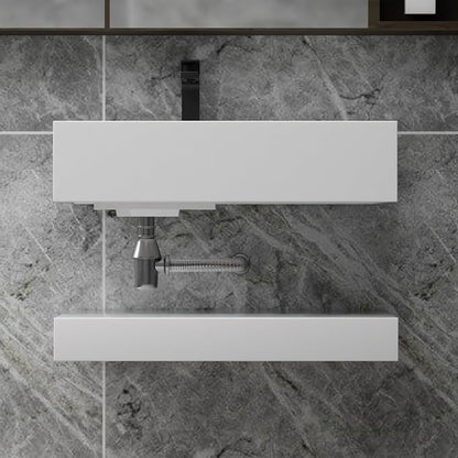 Wall-Mounted Resin Stone 24" Bathroom Sink, Seamless Integrated Vessel Sink with Sloped Design & Open Storage Shelf, Modern Floating Vanity for Bathrooms & Outdoor Spaces