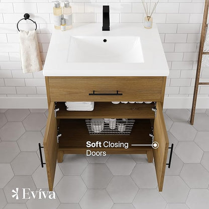 Eviva Graham 30 in. Oak Single Sink Bath Vanity with Porcelain Top and Integrated Sink