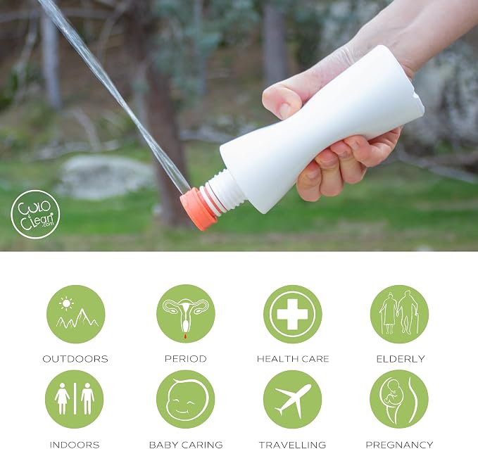 CuloClean Portable Bidet for Toilet or Travel. Peri Bottle for Men and Women. Handheld Spray. Bath Essentials (Coral)