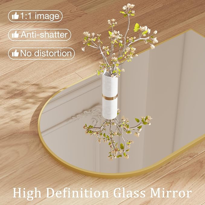 NEWBULIG 26"X38" Arched Bathroom Mirror for Over Sink, Wall Vanity Mirror | Tempered Glass, Anti-Rust Arched Metal Framed, Hanging or Leaning, Farmhouse Home Decor, Gold