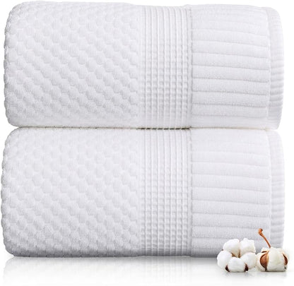 2 Pack Oversized Bath Towels 100% Cotton | White Towels | Oeko‑TEX Standard 100 | Soft & Absorbent, Quick‑Dry | Trinity Collection - Bright White