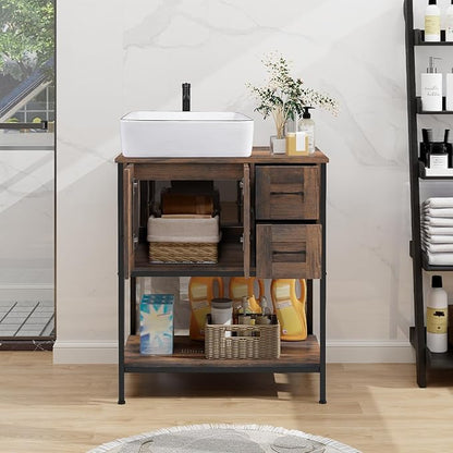 YOURLITE Bathroom Vanity, 30" Rustic Brown Bathroom Vanity with Sink Combo Set, Farmhouse Modern Wood Cabinet with White Ceramic Vessel Sink