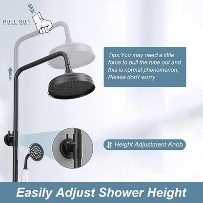 BWE Exposed Bathroom Shower Faucet Set Black Bathroom Shower Faucet Triple Functions 8 Inch Rainfall Shower Head Handheld Spray with Tub Spout Exposed Shower System Double Handle