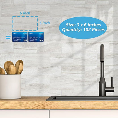 Art3d 102-Pack Peel and Stick Backsplash on Subway Tile, Biege Marble | 3 x 6 in, PVC, Self Adhesive, Waterproof, Traceless Peel, Modular Splicing, Ideal for Vanities, Bathrooms