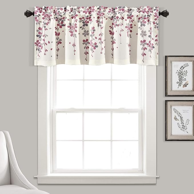 Lush Decor Valance Weeping Flower Light Filtering Window Curtain, Purple & Gray