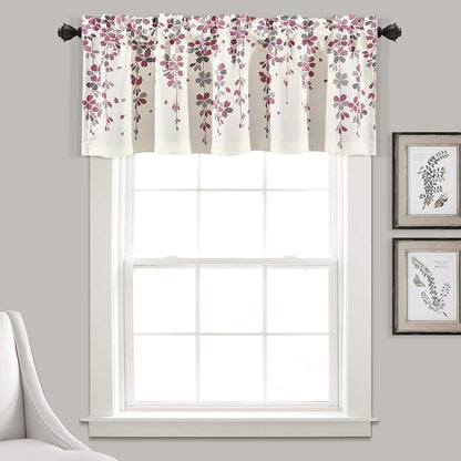 Lush Decor Valance Weeping Flower Light Filtering Window Curtain, Purple & Gray
