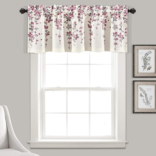 Lush Decor Valance Weeping Flower Light Filtering Window Curtain, Purple & Gray