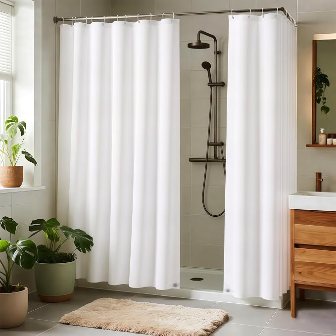 Fabric Shower Curtain Liner 72x72 Inch-White Shower Liners with Magnets | 4 Packs Hotel Quality Standard Size Water Resistant Shower Liners for Bathroom-Machine Washable Cloth Polyester Bath Curtain