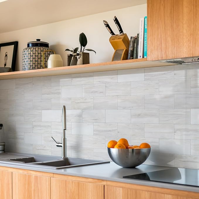 STICKGOO Subway Tile Peel and Stick Backsplash, Glossy Light Brown PVC Self Adhesive Tile Backsplash, Stick on Tile for Kitchen and Bathroom(10 Sheets)