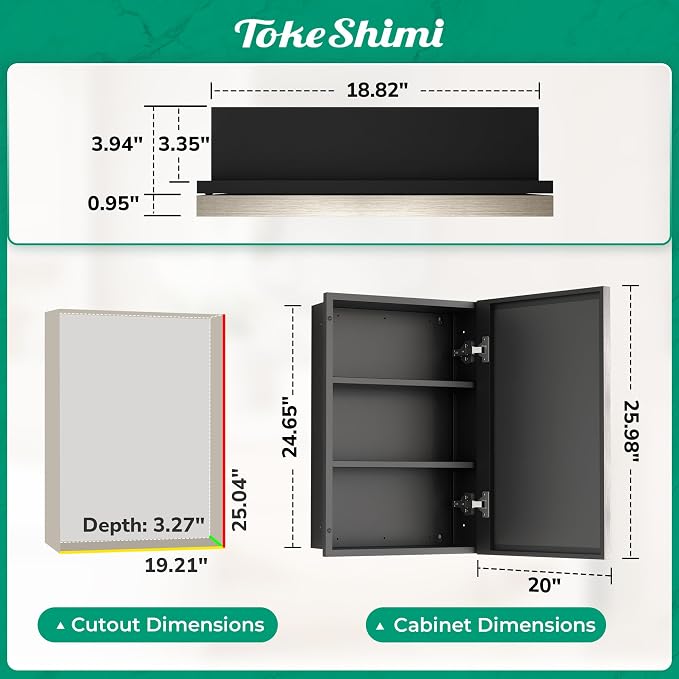 20 x 26 Recessed Medicine Cabinet with Mirror, Brushed Nickel Bathroom Medicine Cabinet with Mirror Wall Mounted, Stepless Adjustable Shelves