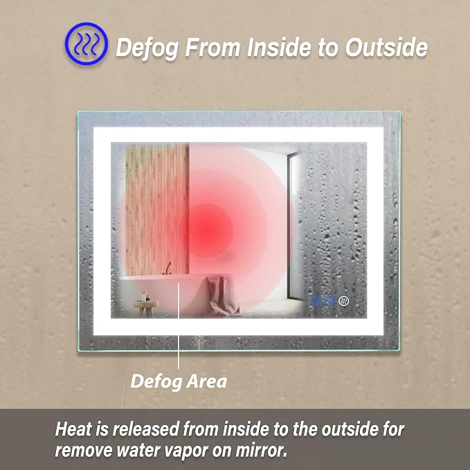 36"x 28" LED Bathroom Mirror with Light | Anti-Fog+Dimmable+Color Temperature Adjustable+Memory Function Led Wall Mirror for Bathroom, Vanity (Vertical/Horizontal)