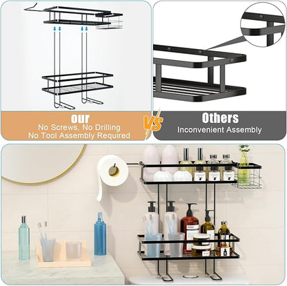 IIQ Over The Toilet Storage,2-Tier Bathroom Organizer Over Toilet with Removable Basket Paper Holder, Above Toilet Storage with Non-Trace Adhesive, No Drilling Toilet Organizer