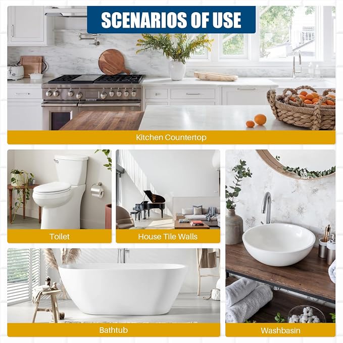 Tub and Tile Refinishing Kit, 17oz White Quick-Dry Tile Paint for Wall & Floor, Sink Bathtub and Toilets Paint for Bathroom, Kitchen, Toilets, Water Based