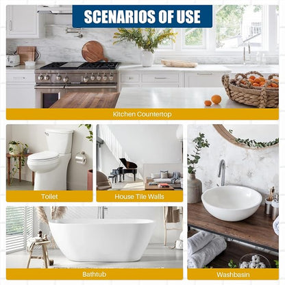 Tub and Tile Refinishing Kit, 17oz White Quick-Dry Tile Paint for Wall & Floor, Sink Bathtub and Toilets Paint for Bathroom, Kitchen, Toilets, Water Based