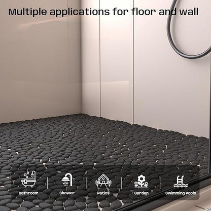 Pebble Tile for Shower Floor, 12"x12" Black Pebble Tiles, 5 SqFt | Slip-resistant Pebble Floor Tile for Bathroom, Shower, Kitchen Walls & Outdoor Areas, Mesh-Backed Easy to Install