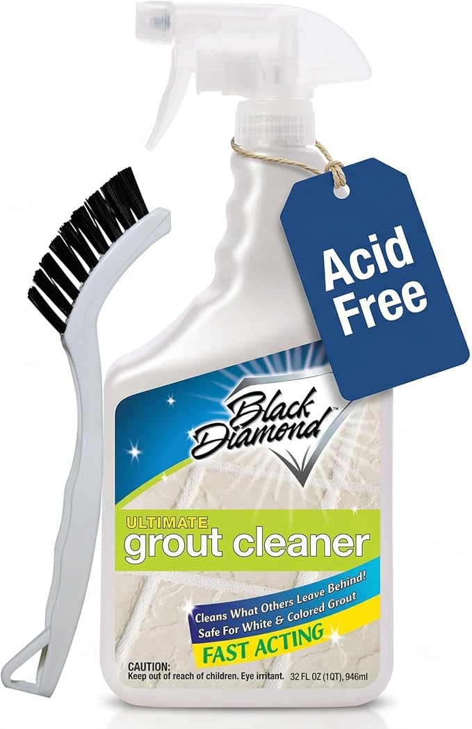 Ultimate Grout Cleaner for Tile & Grout, Acid-Free Stain Remover QT/Brush | Acid-free formula deep cleans grout on tile floors. Safe for marble, travertine, granite and all natural stone.