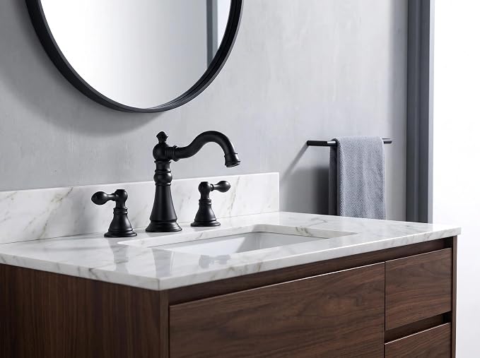 Two Handle Bathroom Sink Faucet Matte Black 3 Hole with Pop up Drain,High Arc Lavatory 8 Inch Widespread Bathroom Faucet,F-8805P-MT