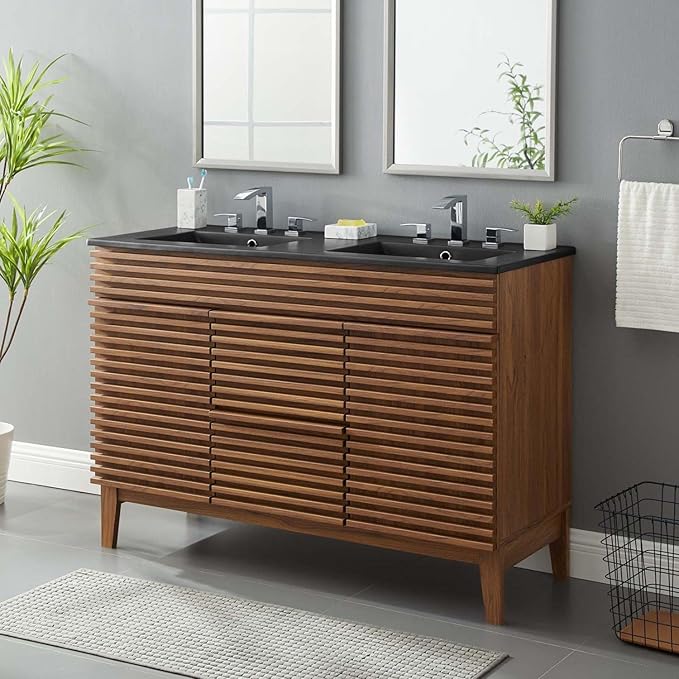 Modway Render 48" Double Bathroom Vanity in Walnut Black