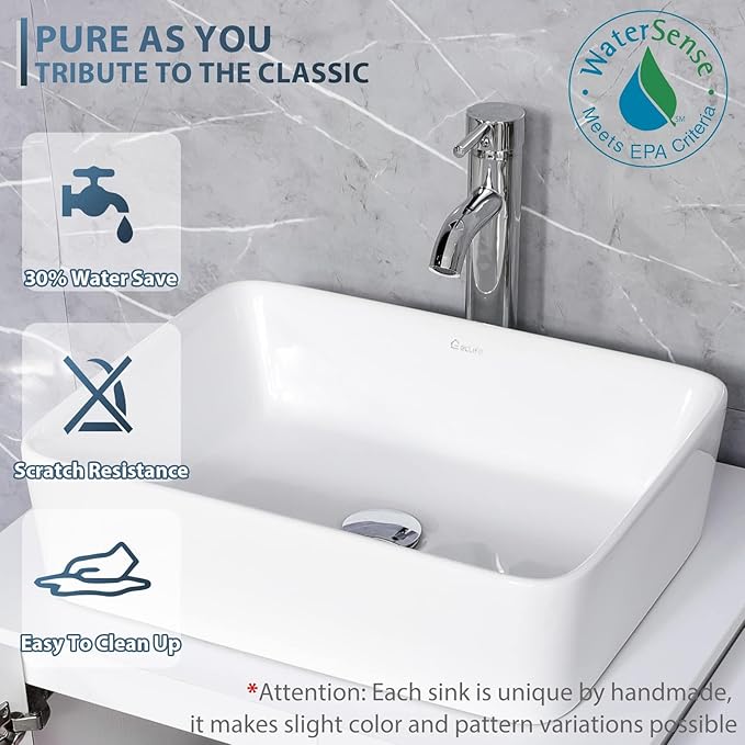 eclife 72" Modern Bathroom Vanity Sink Combo Freestanding Cabinet with Small Side Cabinet, White Rectangle Ceramic Vessel Sink, Water Save Faucet, Drain (Gray+T03)