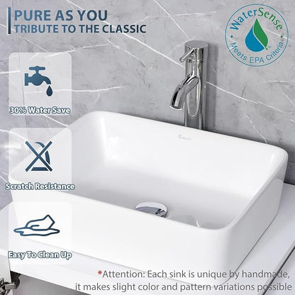 eclife 84" Modern Bathroom Vanity Sink Combo Freestanding Cabinet with Small Side Cabinet, White Rectangle Ceramic Vessel Sink, Water Save Faucet, Drain (Gray+T03)