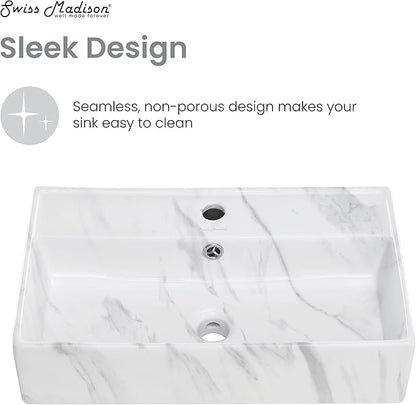 Claire 22” Rectangle Wall-Mount Bathroom Sink in White Marble