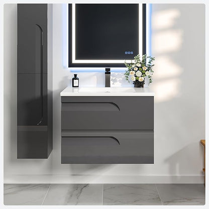 Eviva Joy 32 in. Gray Wall MountSingle Sink Bath Vanity with Porcelain Top and Integrated Sink