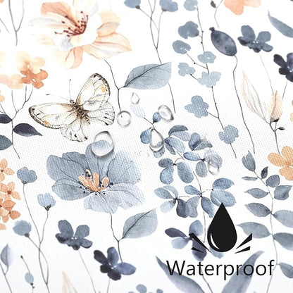 Small Stall Shower Curtain 36 x 72 Inch, Half Narrow Blue Floral Shower Curtains for Bathroom, Watercolor Flower Butterfly Fabric Shower Curtain Set with Hooks