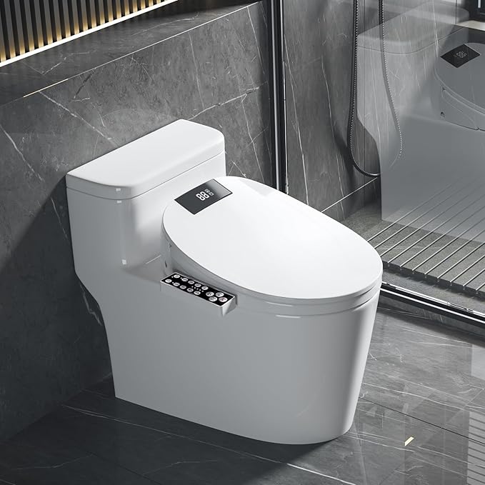 Electric Heated Bidet Toilet Seat with Warm Water Wash, Warm Air Dryer, Soft Closed Lid, Night Light, LED Display, Toilet Seat with Bidet Requires Outlet - Round