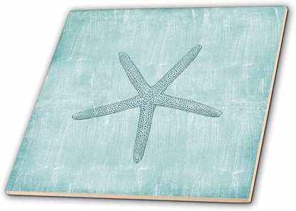 3dRose Aqua Starfish Abstract beach theme 8 Inch Ceramic Tile