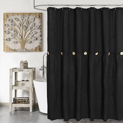 DOSLY IDÉES Farmhouse Shower Curtain,Black Cloth Button Curtain,Cotton Blend Fabric,Rustic Country Shabby Chic Style,72x72 in