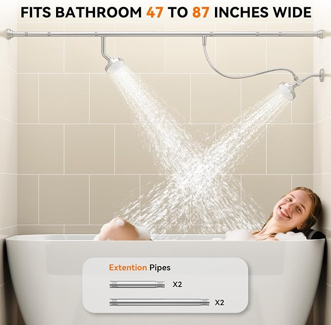 Dual Shower Head for Couples, Double Showerheads (Chrome) | High Pressure, Two Showerhead System Fit 2 Person People, Birthday Gifts for Women Men, Spa-Like, Segmented Design