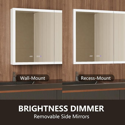 42 in. W Smart Lighted Medicine Cabinet with Mirror for Bathroom, Recessed/Surface Mount Medicine Cabinet with Anti-Fog, 1800W Charging Station, USB Ports, 3 Color Lights