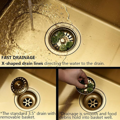 20x16 Gold Drop In Bar Sink Stainless Steel Small Outdoor Sink | Gold Kitchen Sink Wet Bar 16 Gauge Top Mount Single Bowl Sink with Drain Strainer