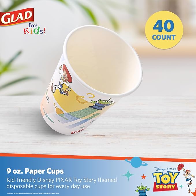 Glad for Kids Disney Pixar Toy Story Paper Cups, Beams, 9 Oz, 40 Ct, 10-Pk | Fun kid-friendly design, for juice, water, and cold drinks, disposable, lightweight, everyday party use