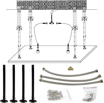 Luxury Large Ceiling Rectangle Rainfall Shower Head, 16x32inch High Pressure Rain Showerhead with Silicone Nozzles Full Body Fixed Showerheads For Modern Bathroom, Black Finish